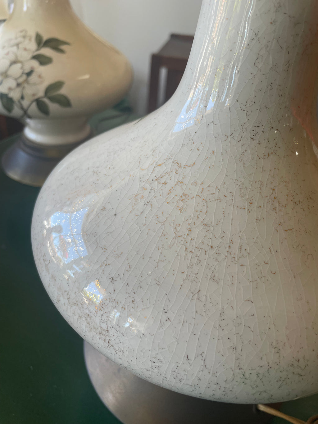 A Pair of Ceramic Gold Leaf Dogwood Flower Table Lamps
