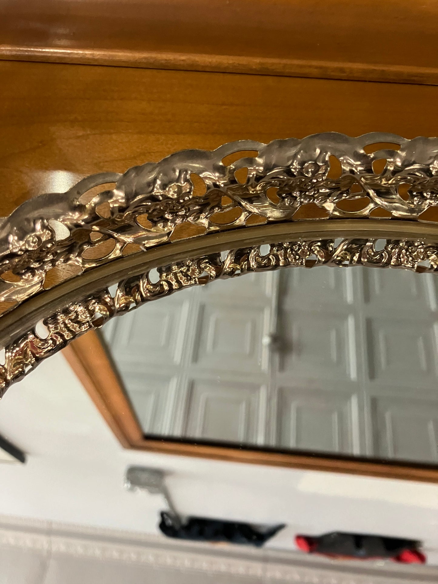 Vintage Oval Mirror Vanity Tray Gold