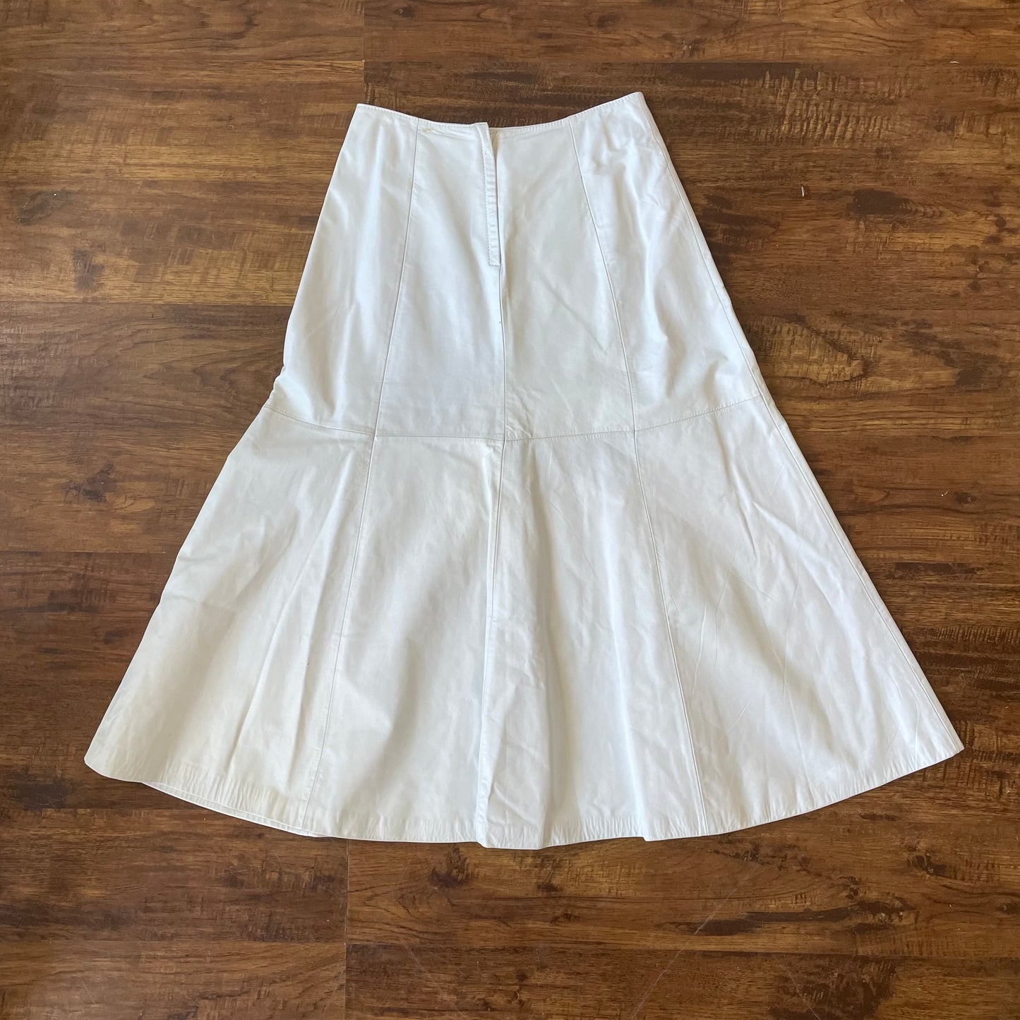 90s White A Line Leather Midi Skirt size 6