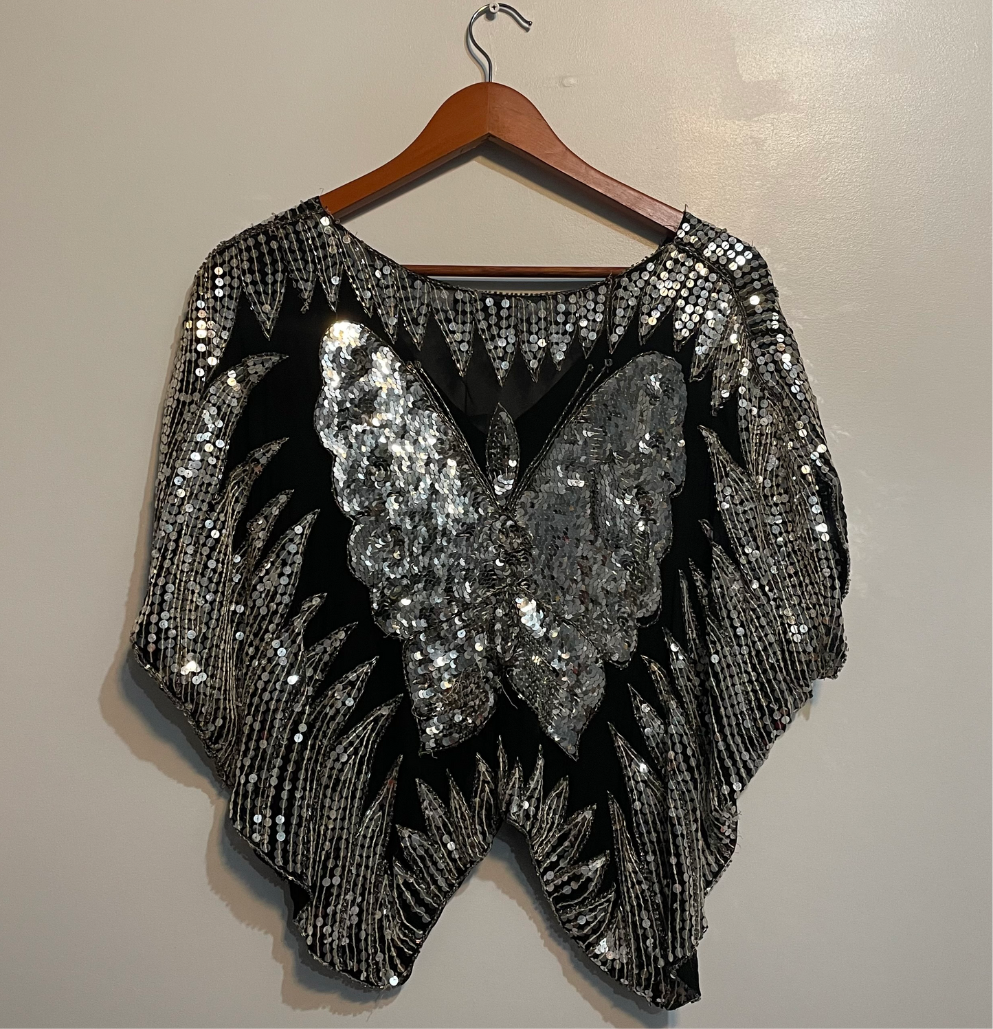 Sequin Silk Butterfly Top 1980s | One Size