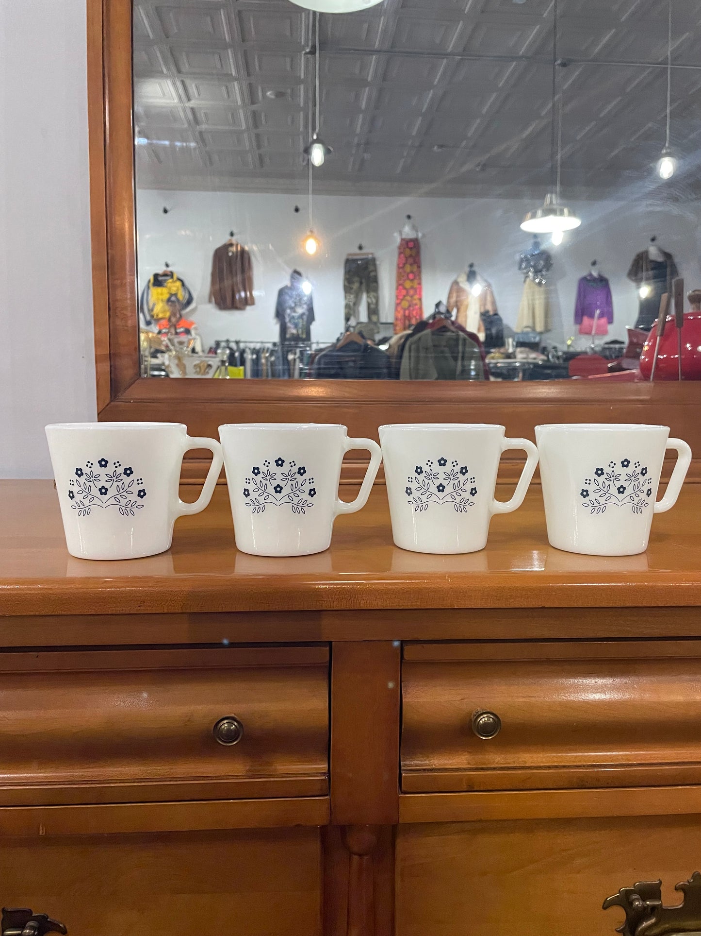 Vintage Pyrex Milk Glass Coffee Cup Set of 4