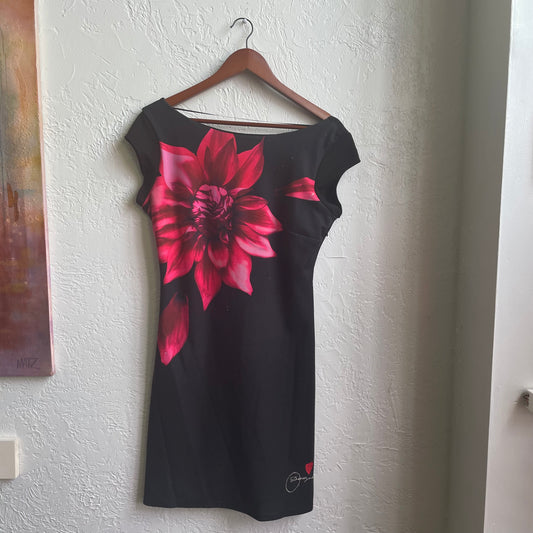 Black Midi Floral Dress | Large