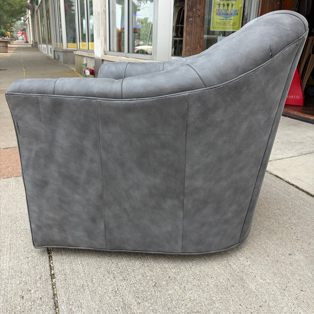 Smith Brothers Leather Swivel Barrel Armchair