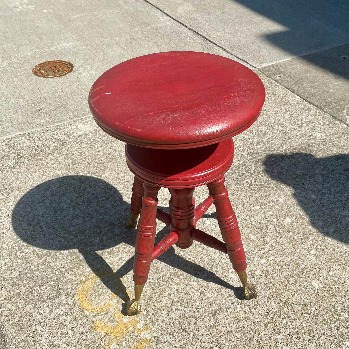 Antique Adjustable Height Red Claw Foot Piano Stool