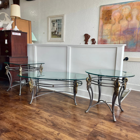 3 Piece Wrought Iron Swan Coffee Table Set