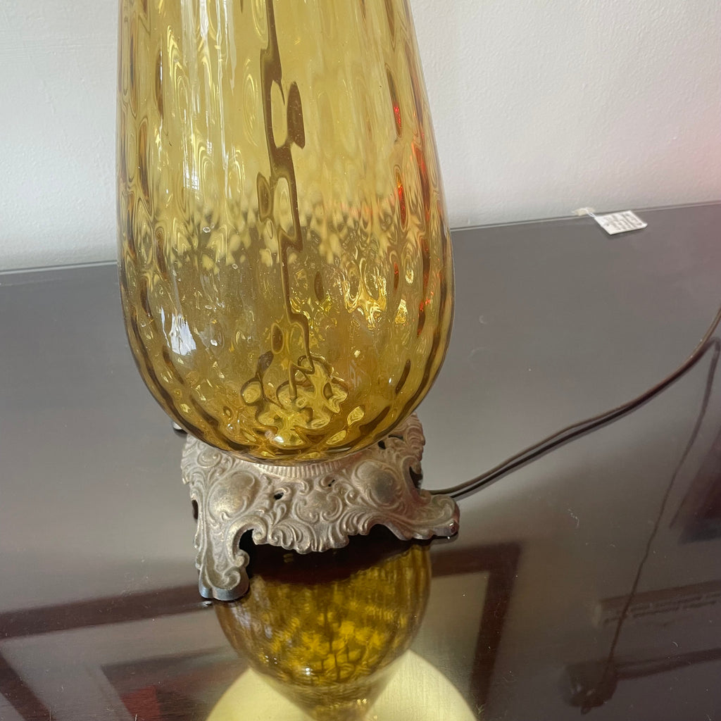Amber Etched Mid-Century Glass Lamp