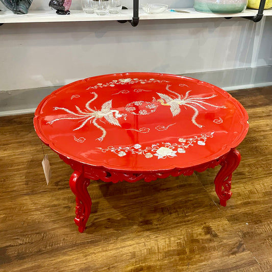 Vintage Red Lacquered Mother of Pearl Inlay Tea Table