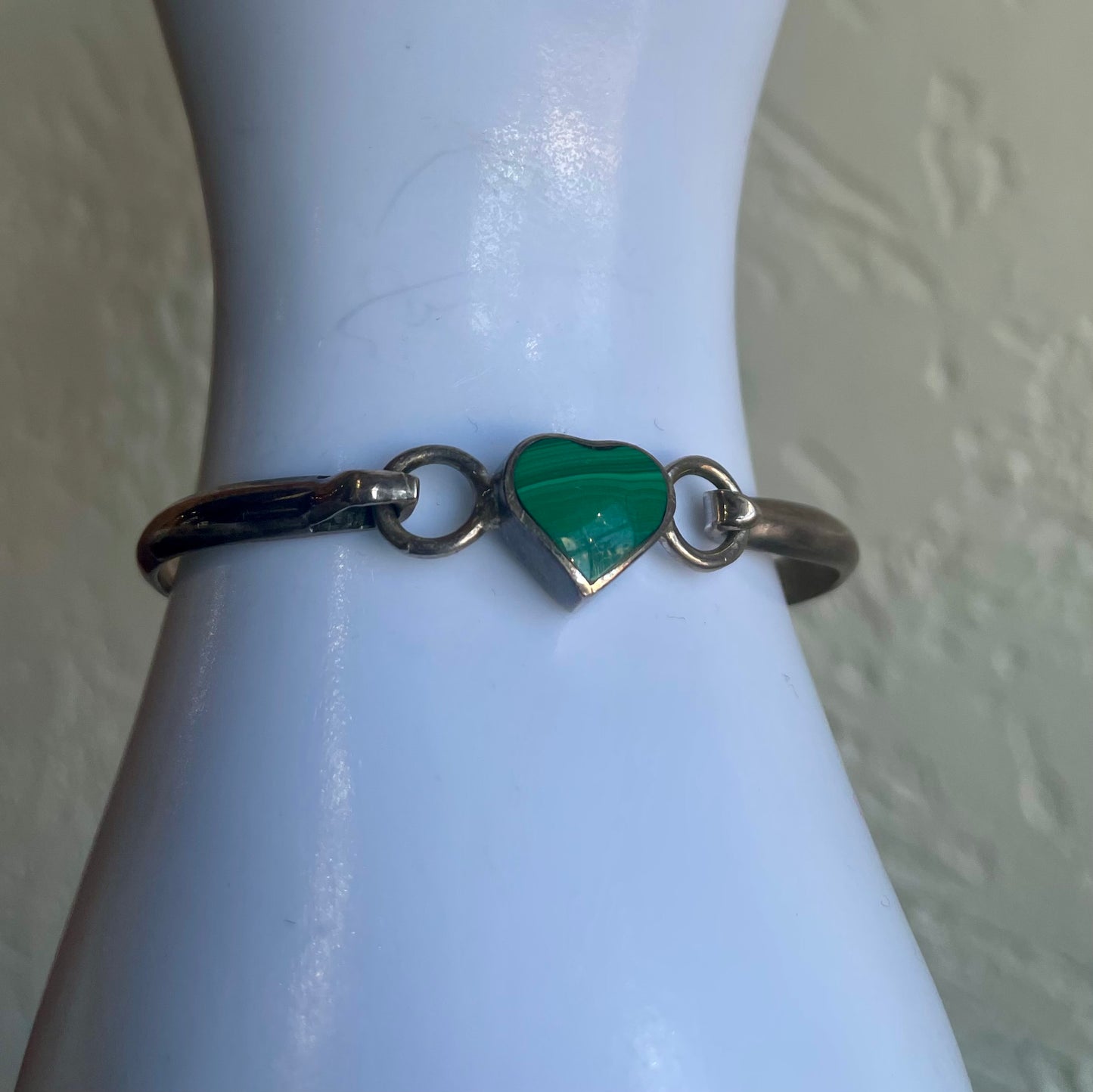 Malachite Silver Heart Bracelet Vintage Mexico .925 Silver