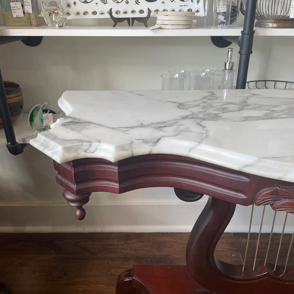 Victorian Mahogany Carved Lyre Harp Base Entryway Console Table