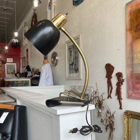 Black and Gold Metal Mid-Century Goosenek Desk Lamp