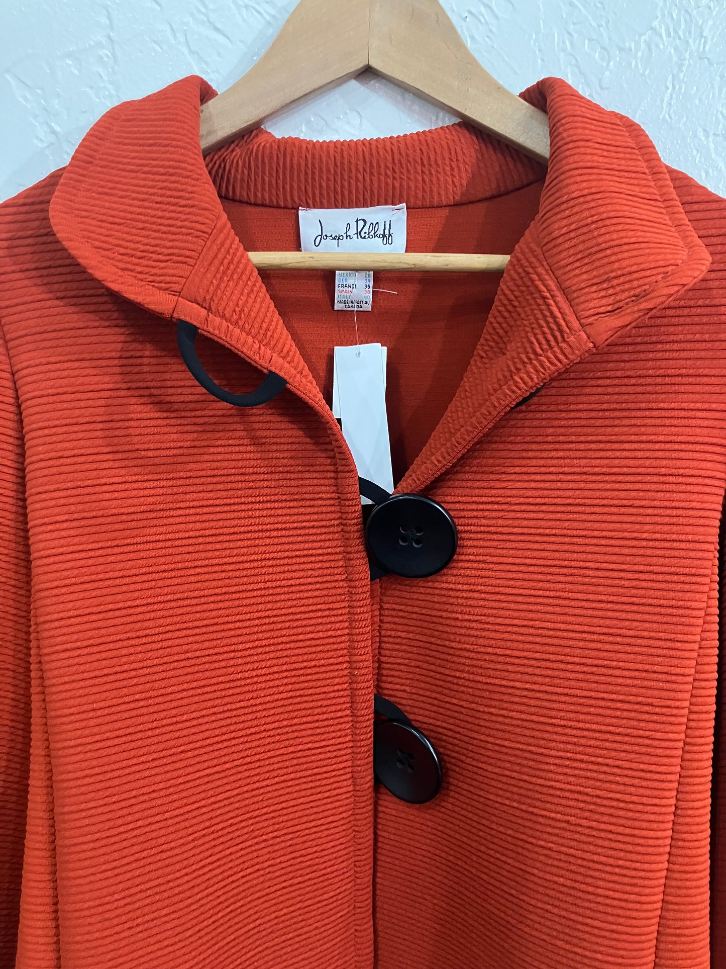 Joseph Ribkoff Burnt Orange & Black Ribbed Chunky Button Jacket Coat | Small