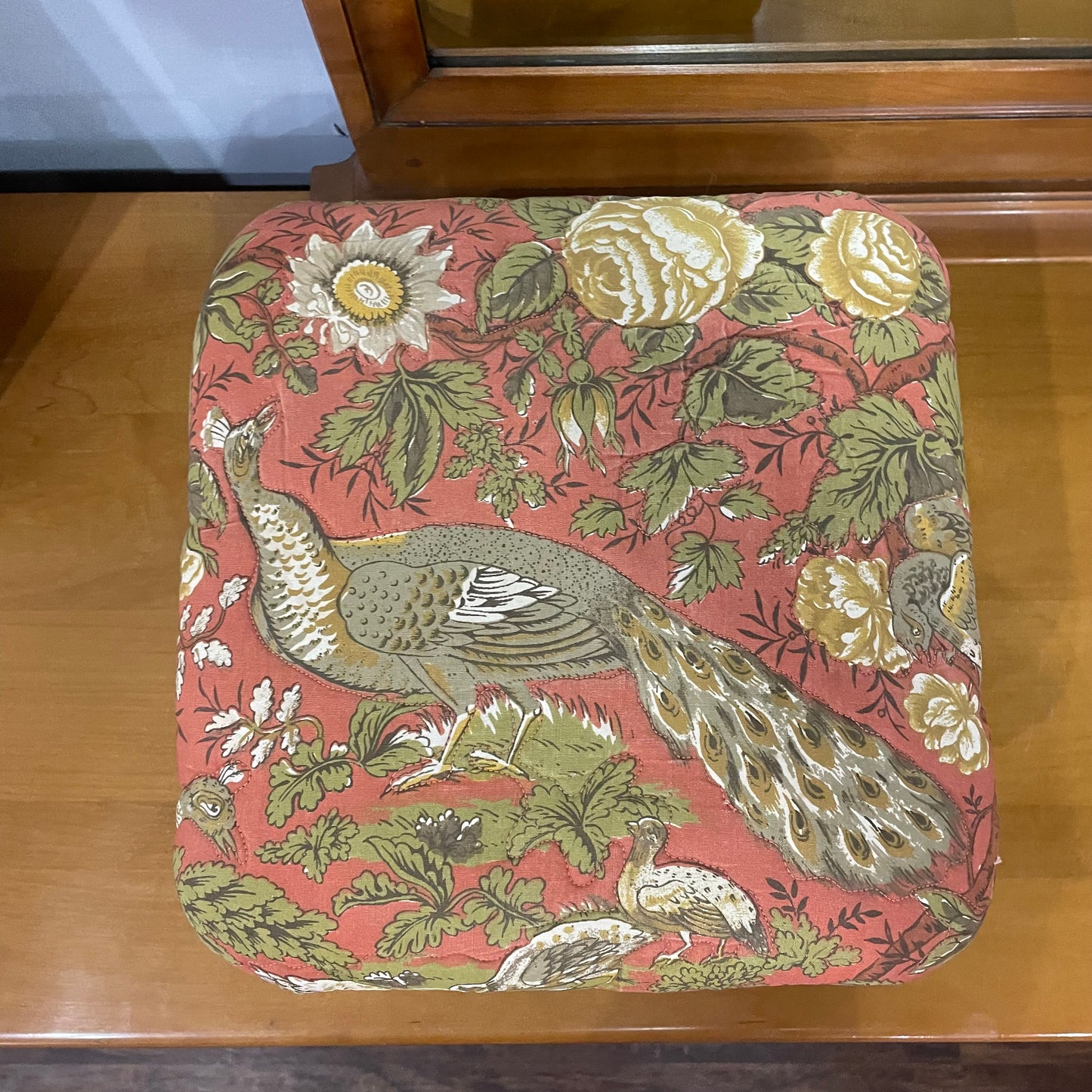 Peacock Upholstery Foot Stool 1970s