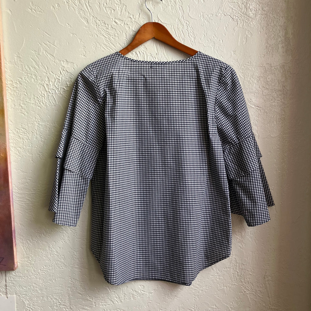 Black Plaid Ruffle Sleeve | Top S