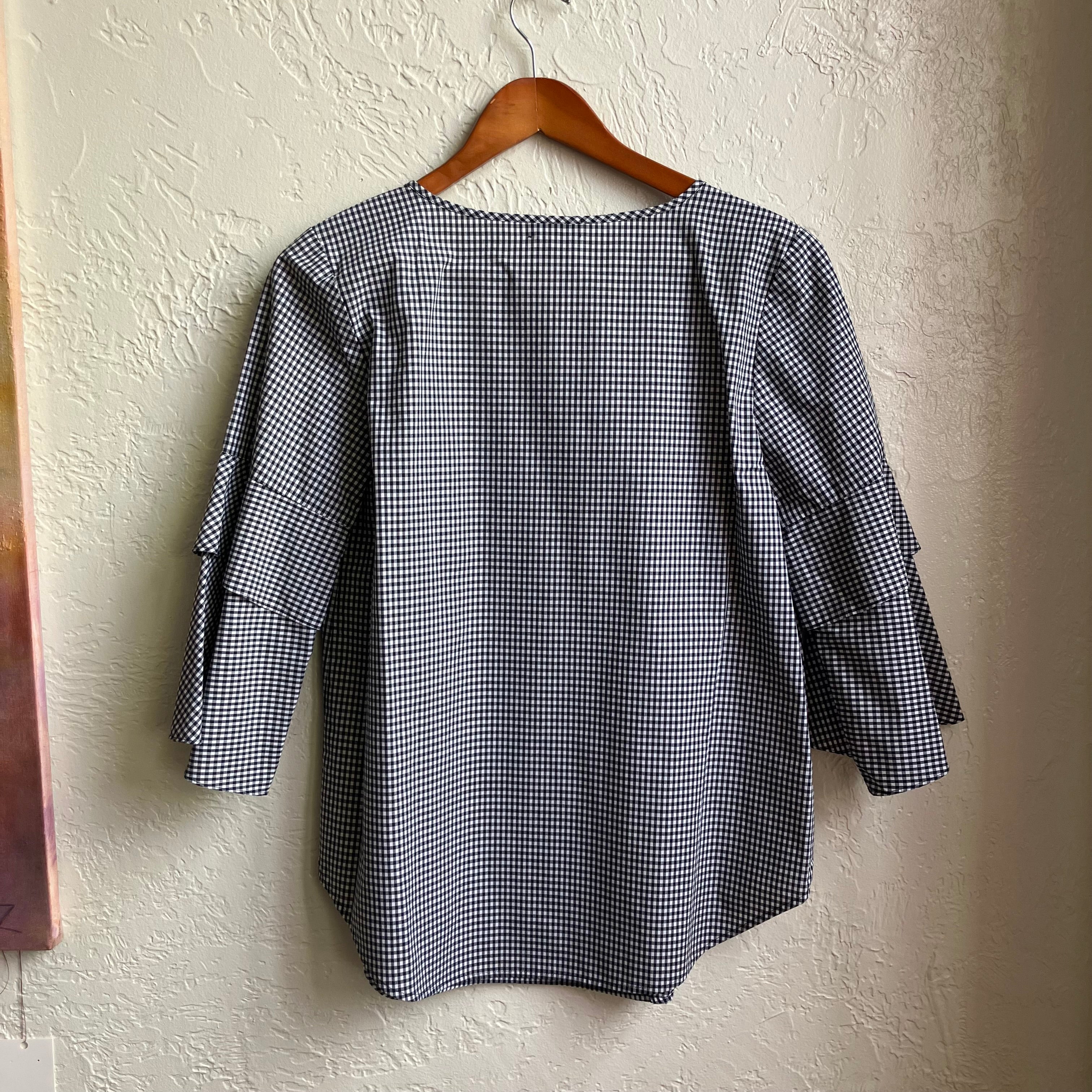 Black Plaid Ruffle Sleeve | Top S