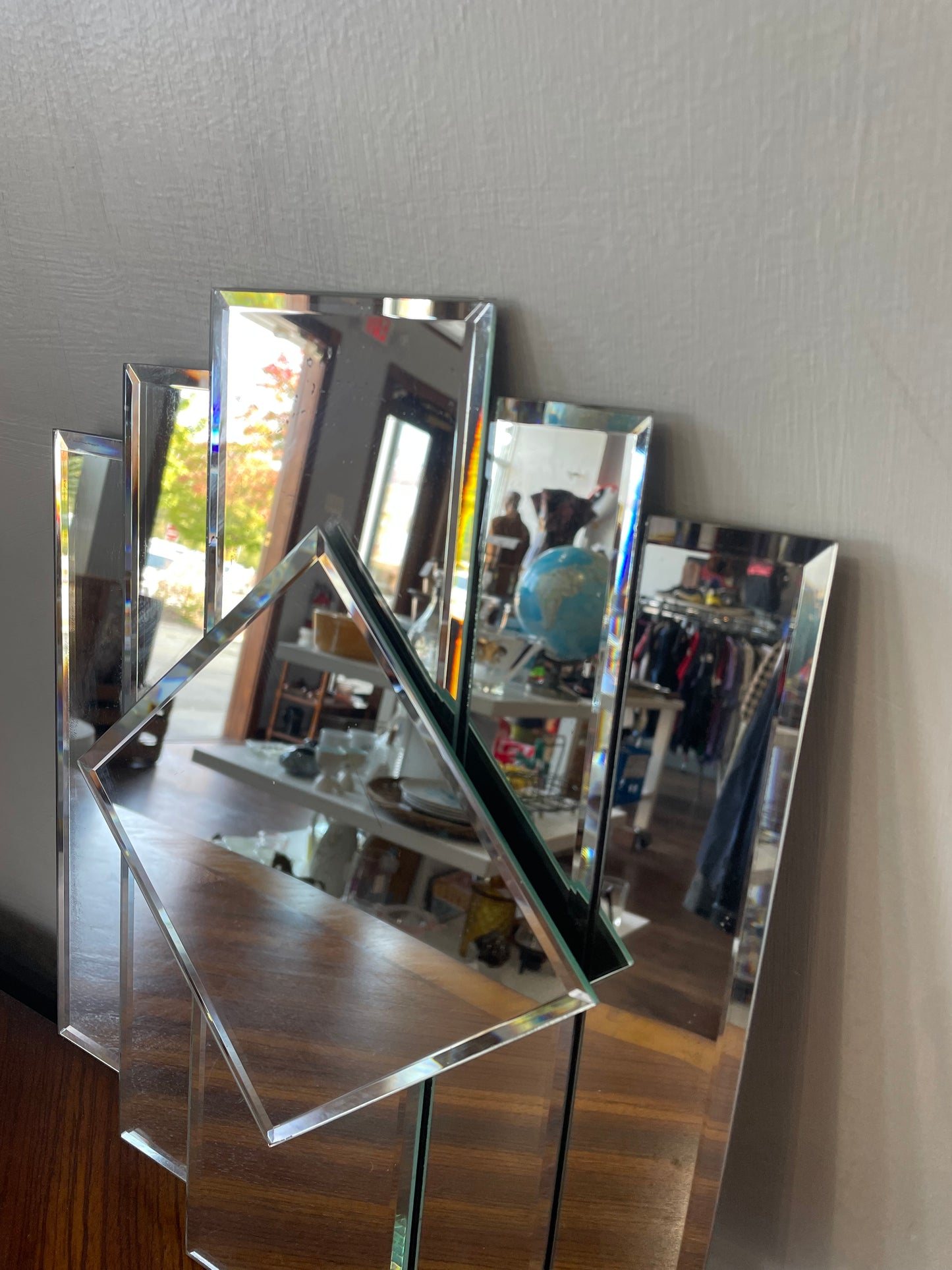 Small Geometric Art Deco Wall Mirror 1980s