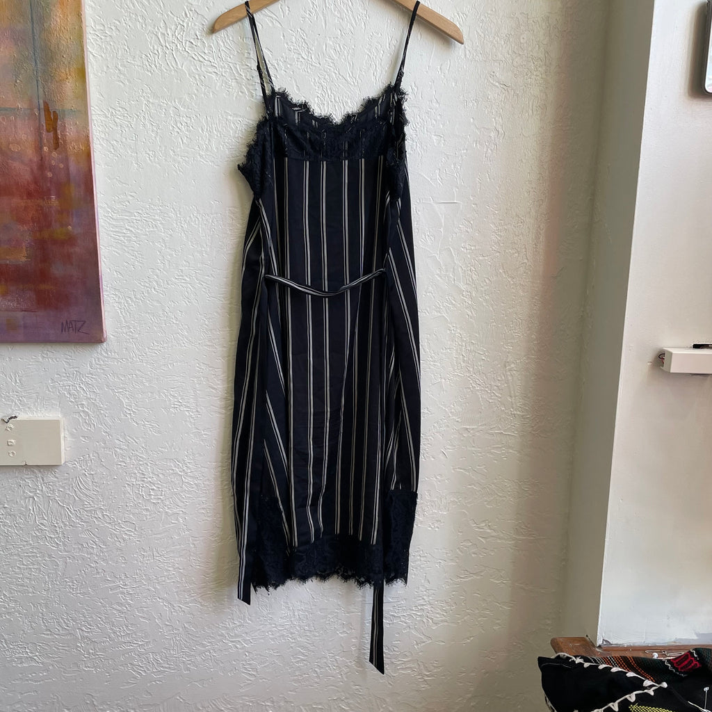 Who Wore What Black Lace Striped Sleeveless Slip Dress | Medium