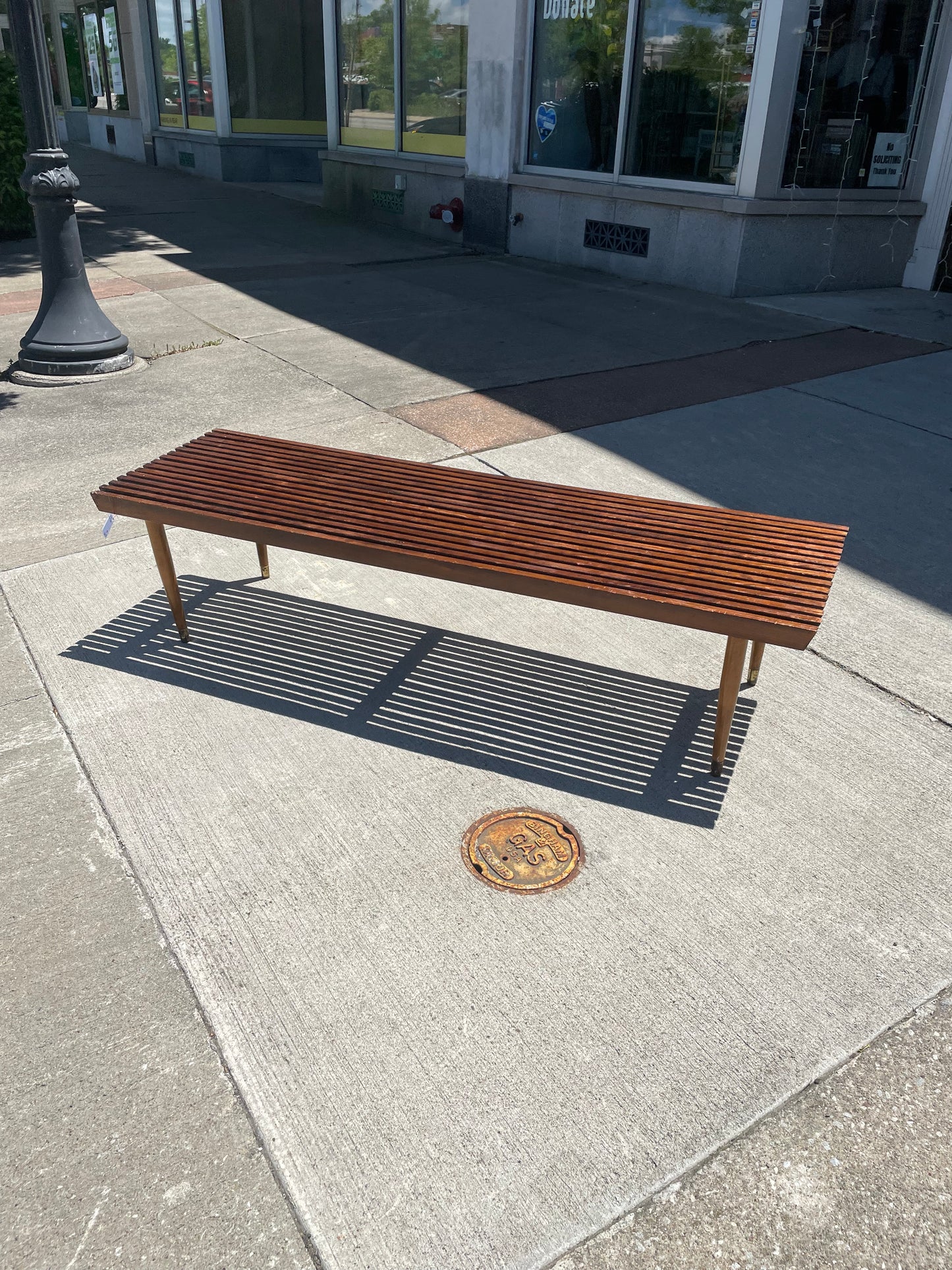 Mid-Century Modern Slated Walnut Wood Bench