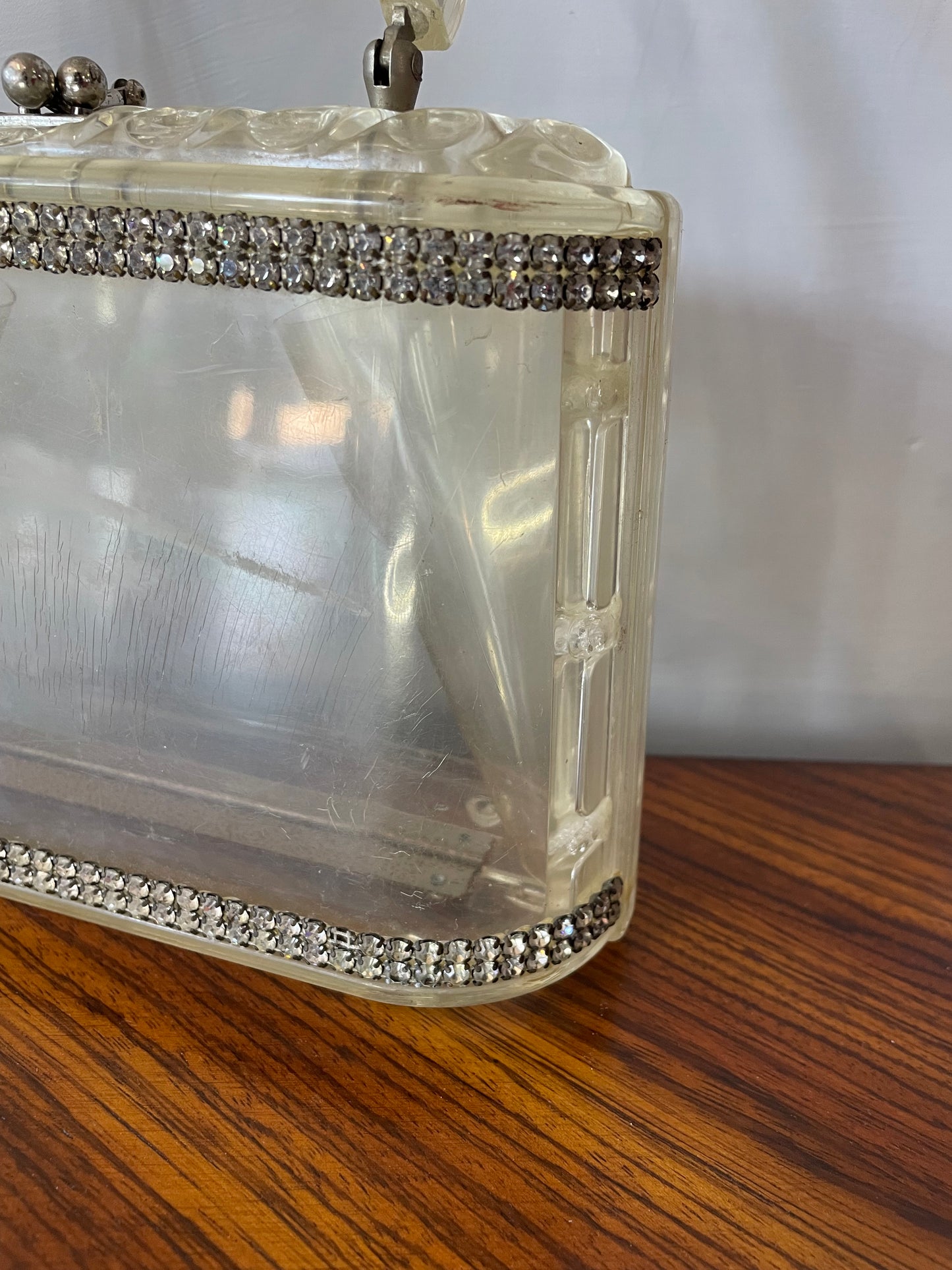 1950s Lucite Purse with Rhinestone Trim