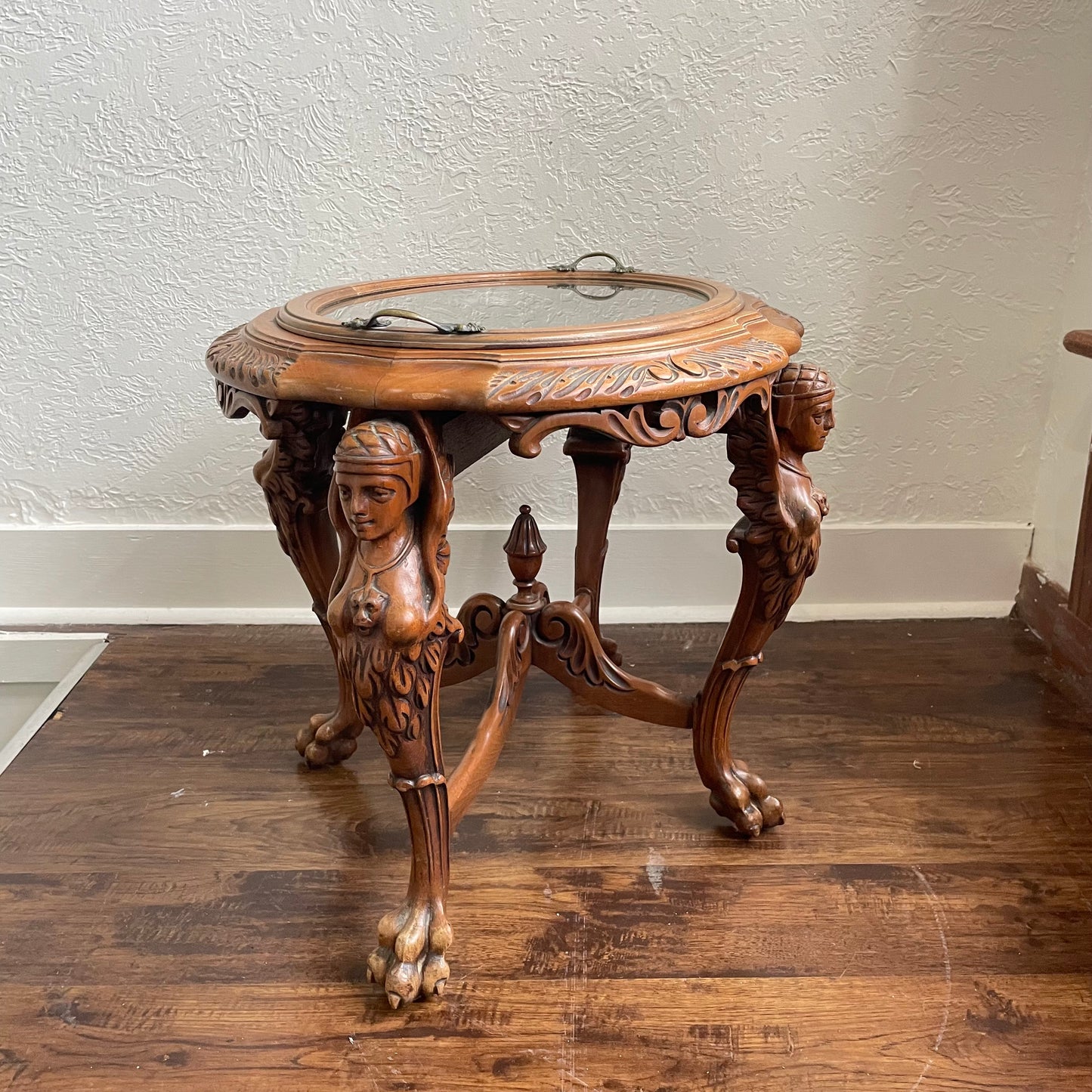 Antique 20th Century Wood Carved French Baroque Tea Tray Table