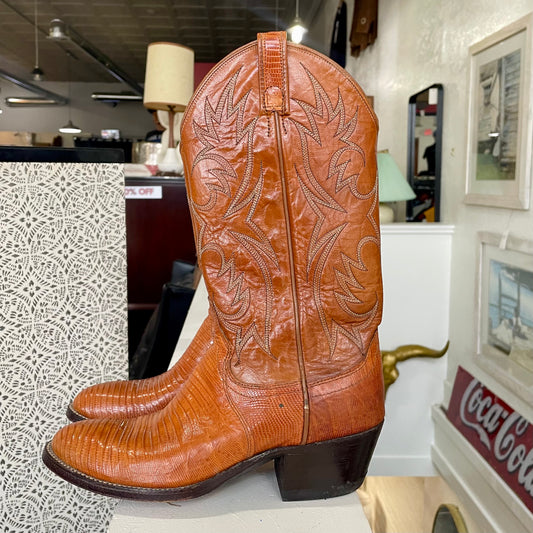Dan Post Lizard Leather Cowgirl Boots Vintage | Size 8