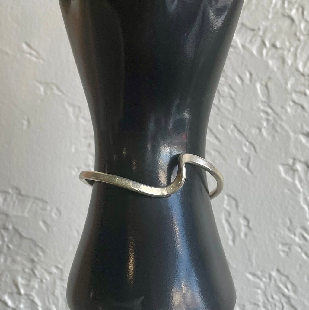 Modernist .925 Sterling Silver Vintage Mexico Abstract Cuff Bracelet