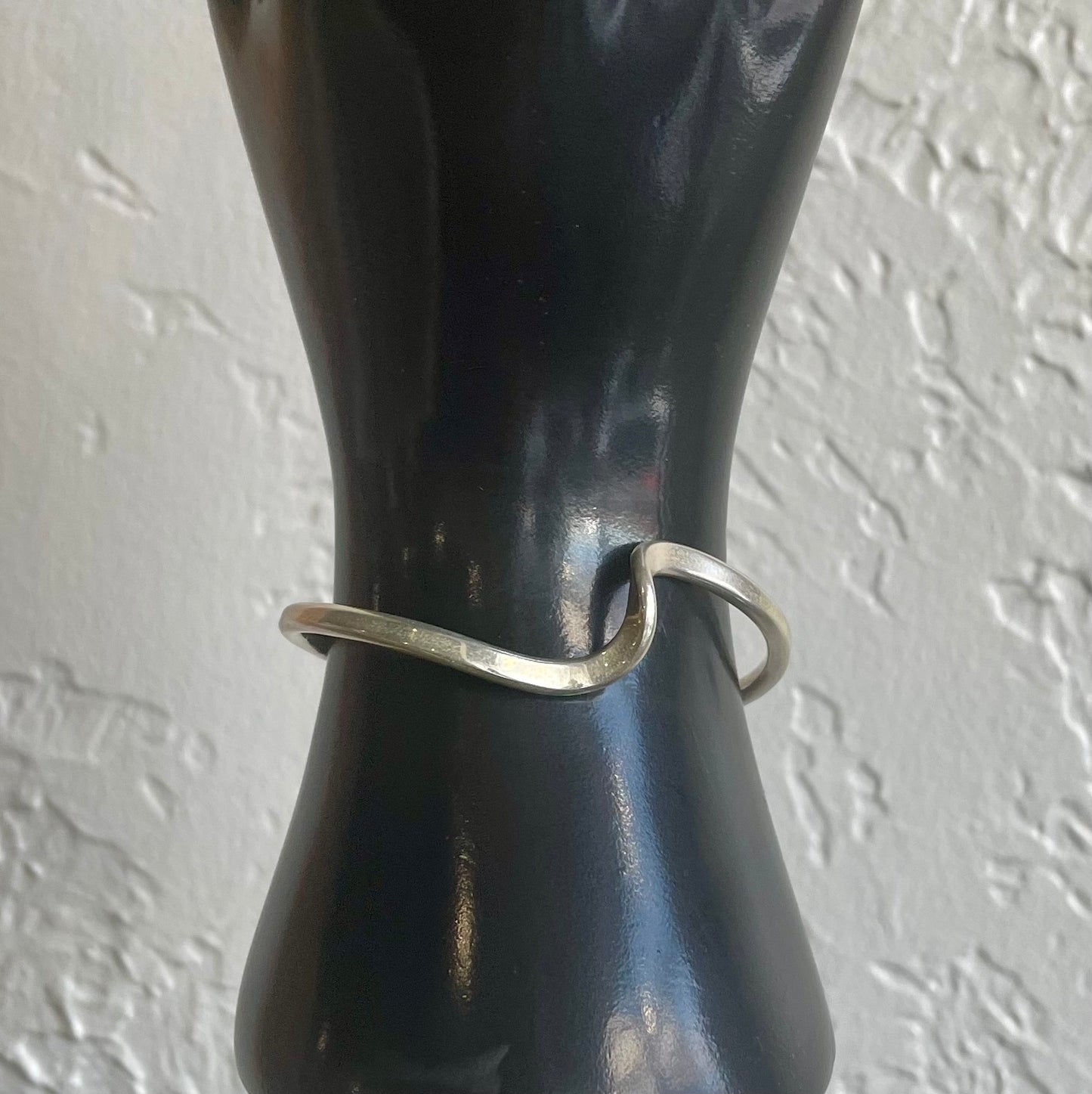 Modernist .925 Sterling Silver Vintage Mexico Abstract Cuff Bracelet