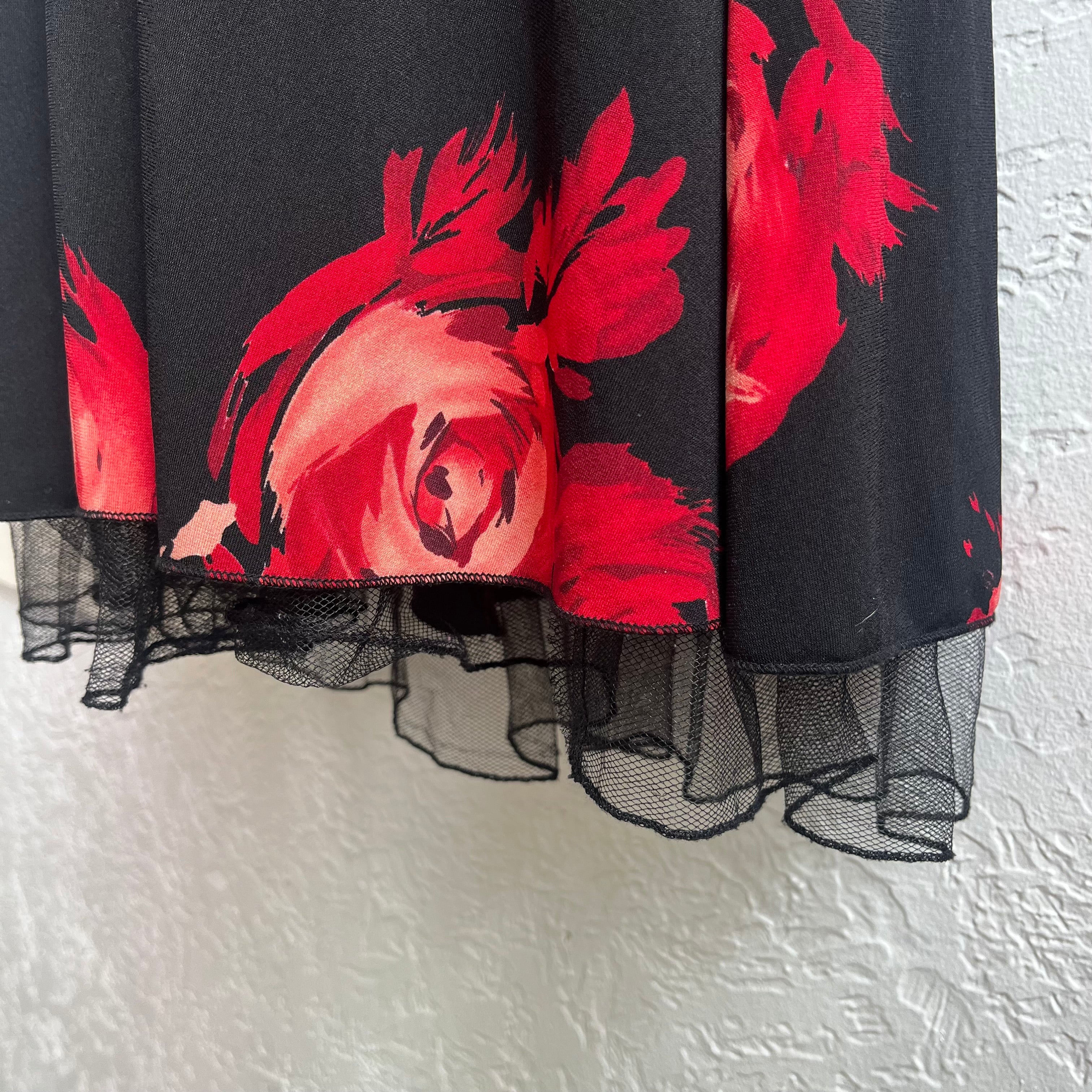 Black Red Floral Dress | Medium