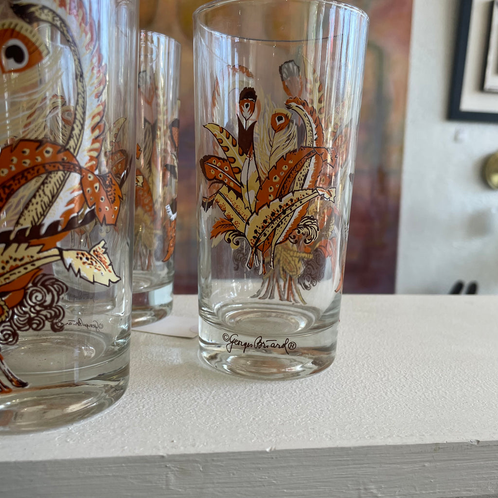 Georges Briard "Feather Bouquet" MCM Highball Glasses Set of 4
