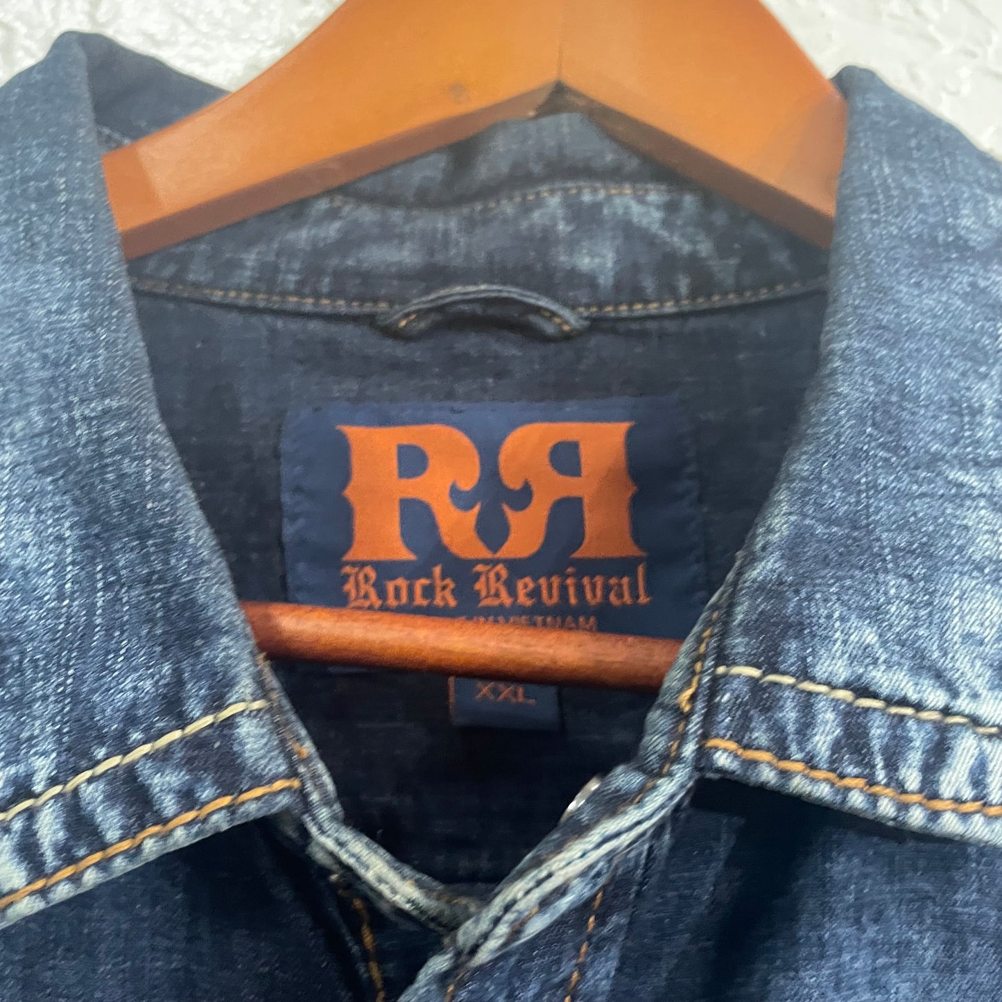 Rock Revival Denim Acid Wash Button Down Shirt | XXL