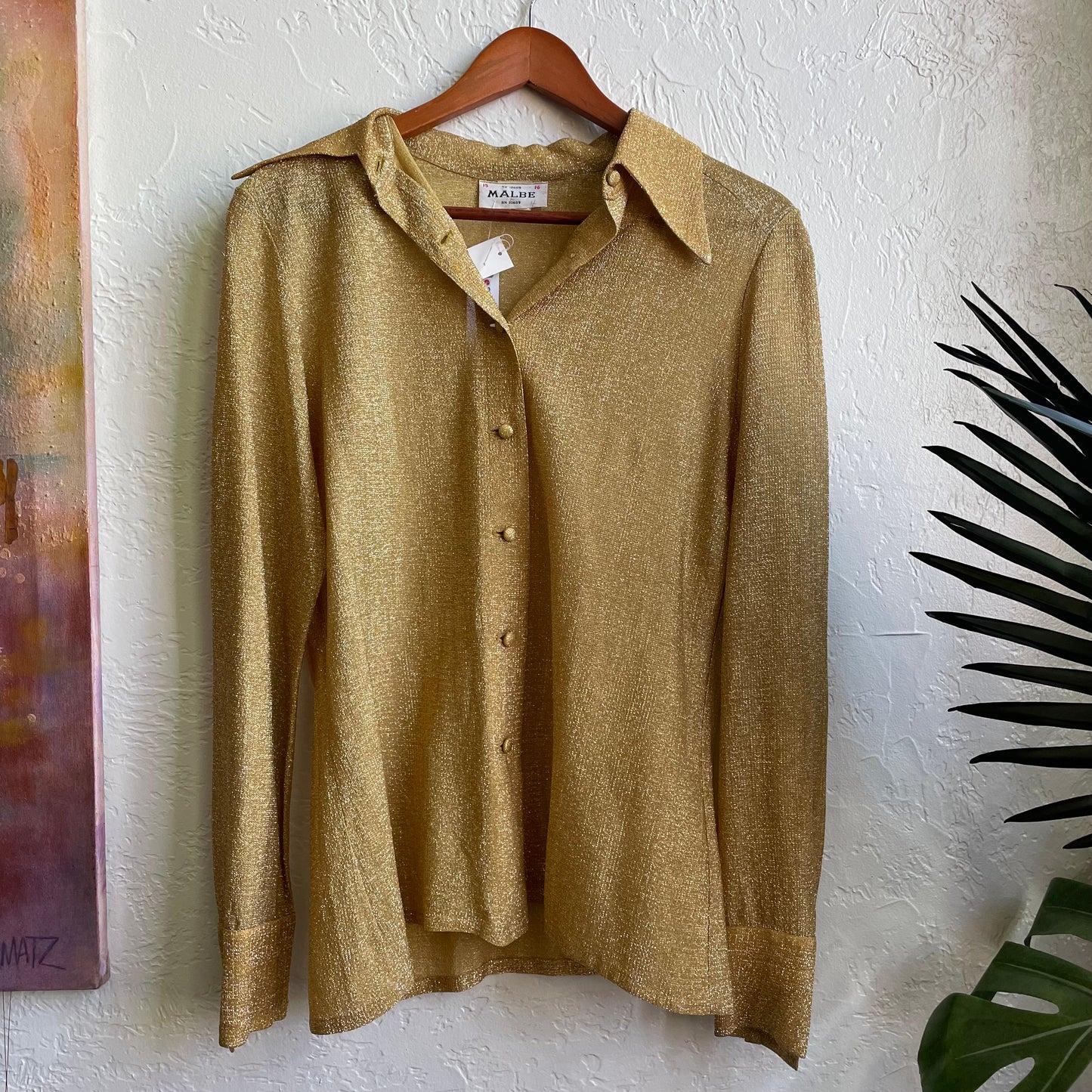 Vintage Gold Metallic Lame Shirt | Medium