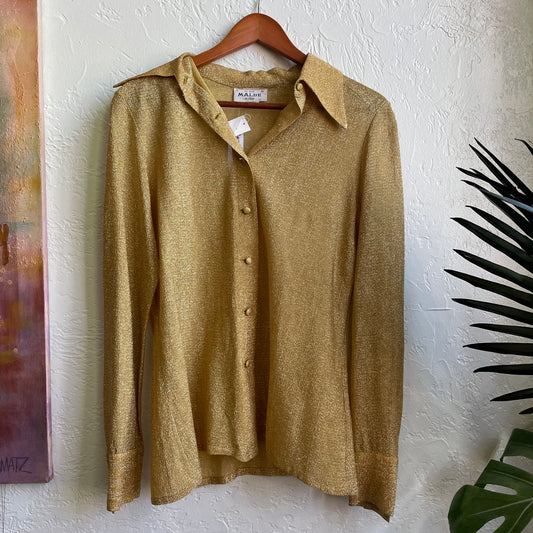Vintage Gold Metallic Lame Shirt | Medium