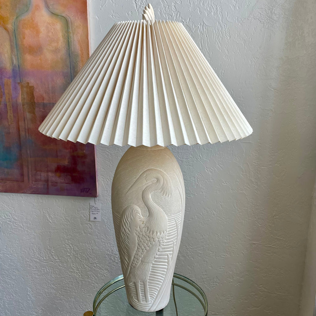 Dayle Rushall Palm Beach Snowy Egret Heron Ceramic Lamp