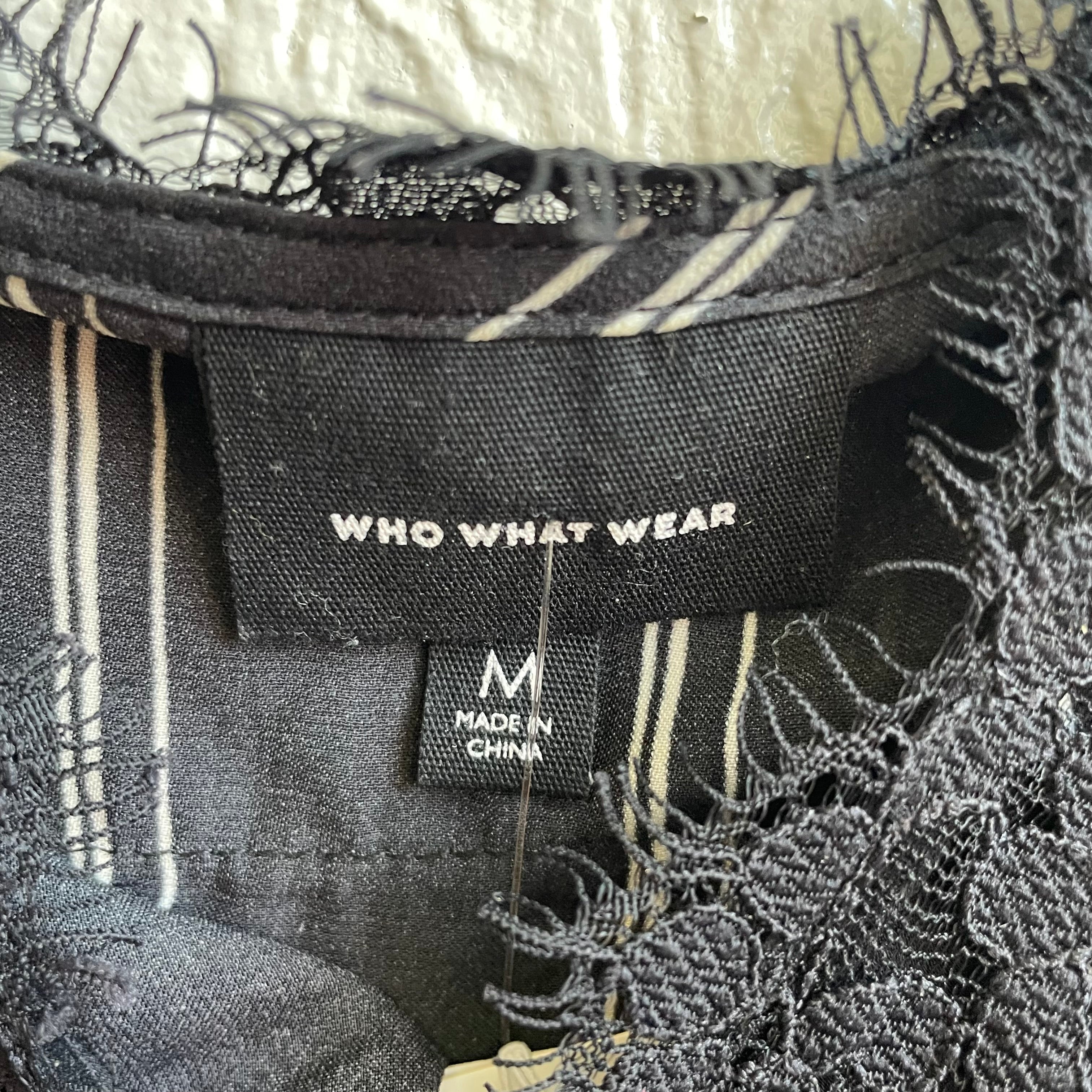 Who Wore What Black Lace Striped Sleeveless Slip Dress | Medium