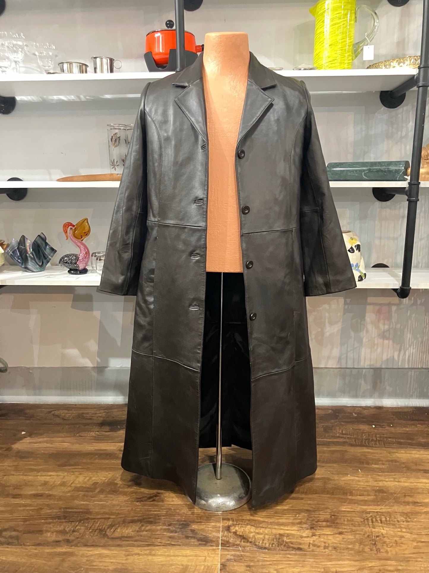 Centigrade Leather Black Trench  Coat XS