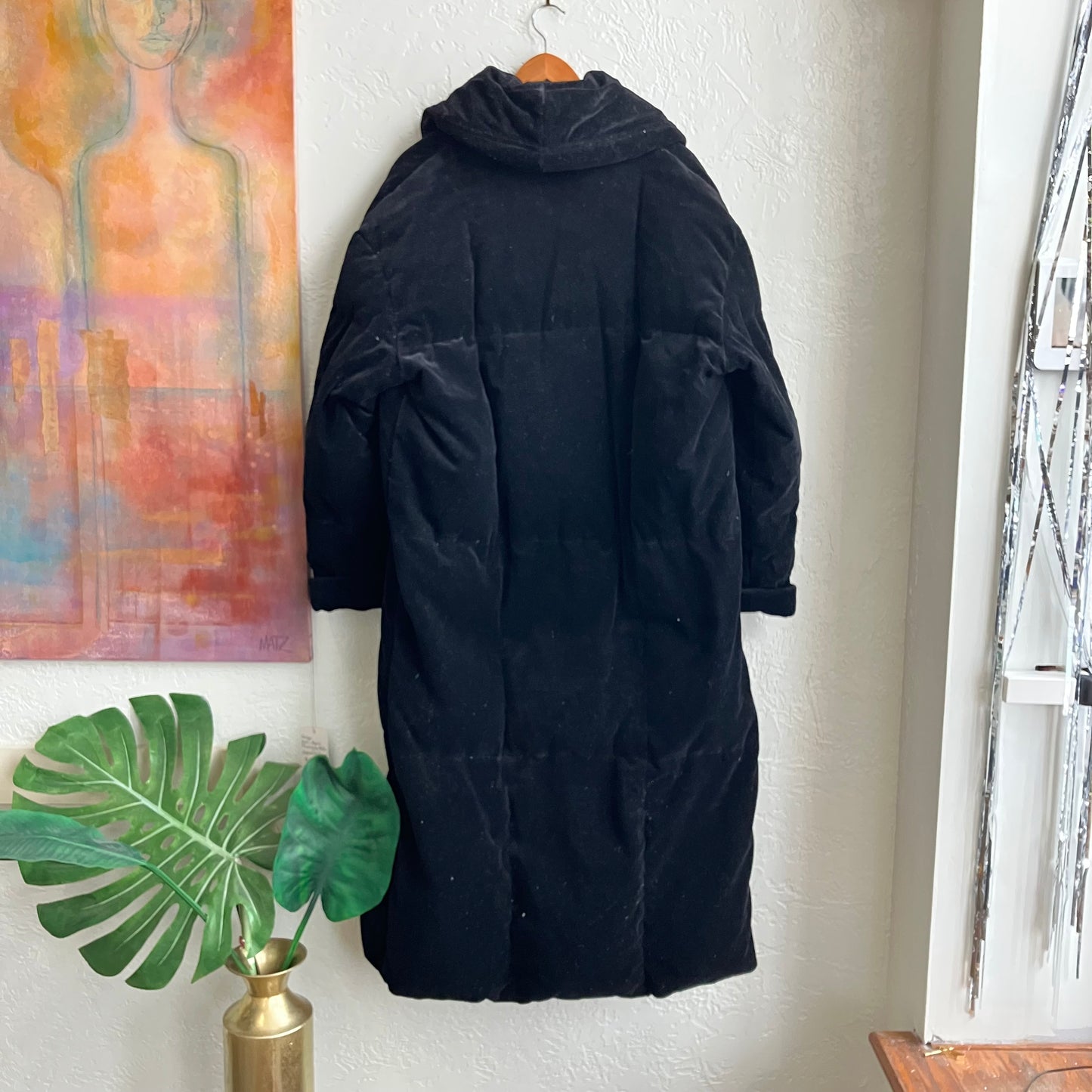 Saks 5th Avenue Velvet Down Double Breasted Puffer Long Coat | Medium