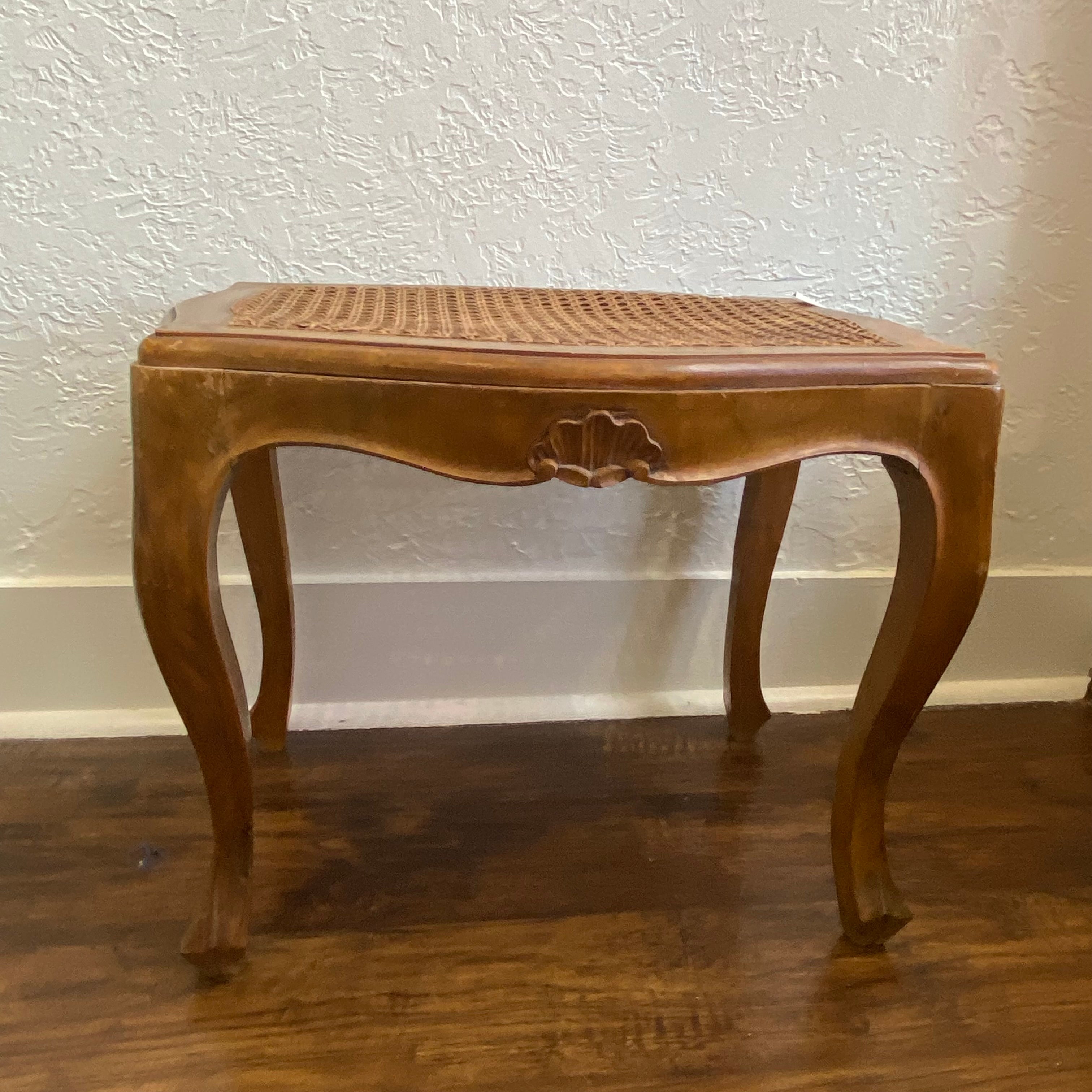 Antique Italian Rococo Foot Stool with Cane Top