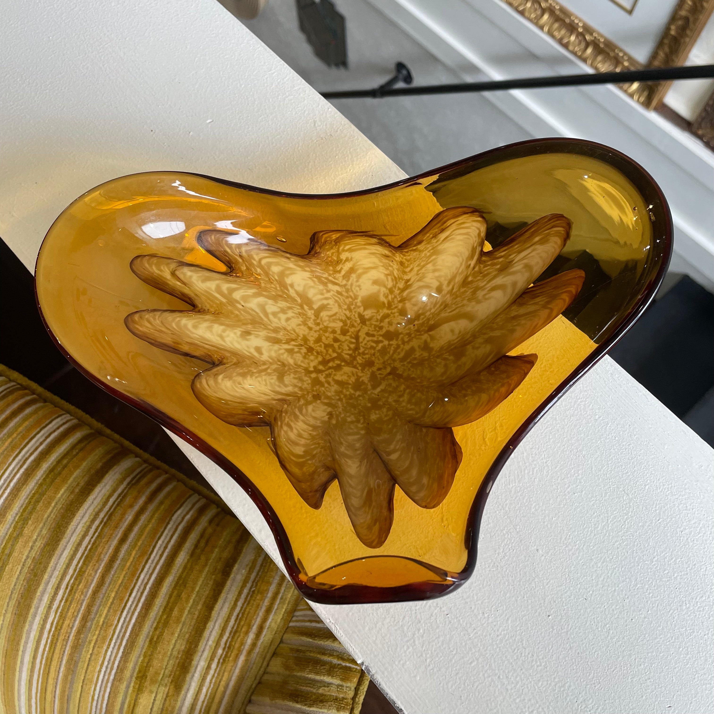 Amber Ash Tray with Gold Flecks