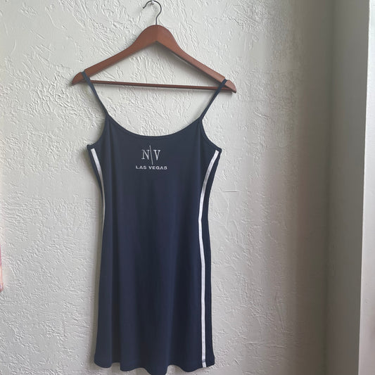 Blue & White Cotton Midi Las Vegas Dress | Large