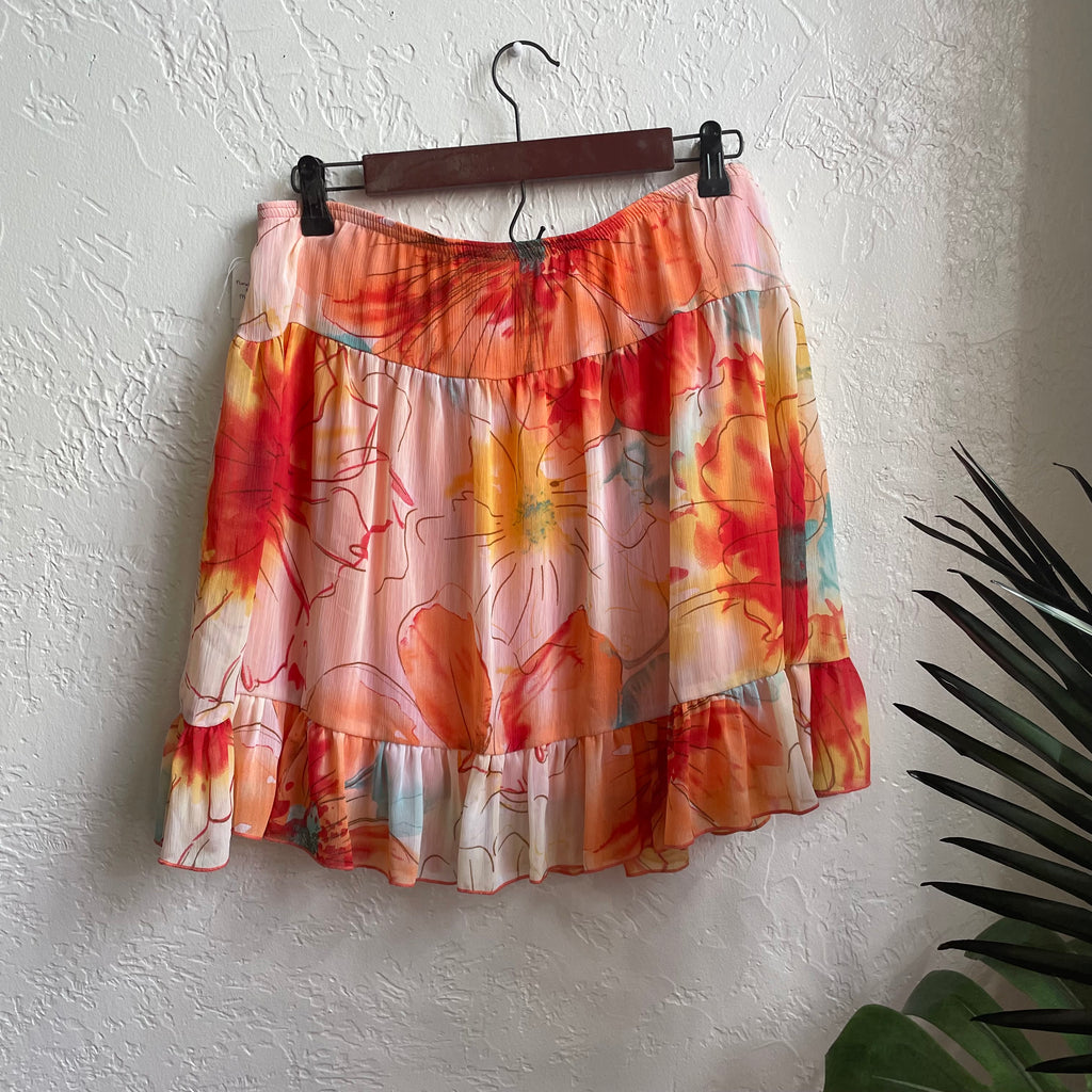 Floral Chiffon Ruffle Skirt