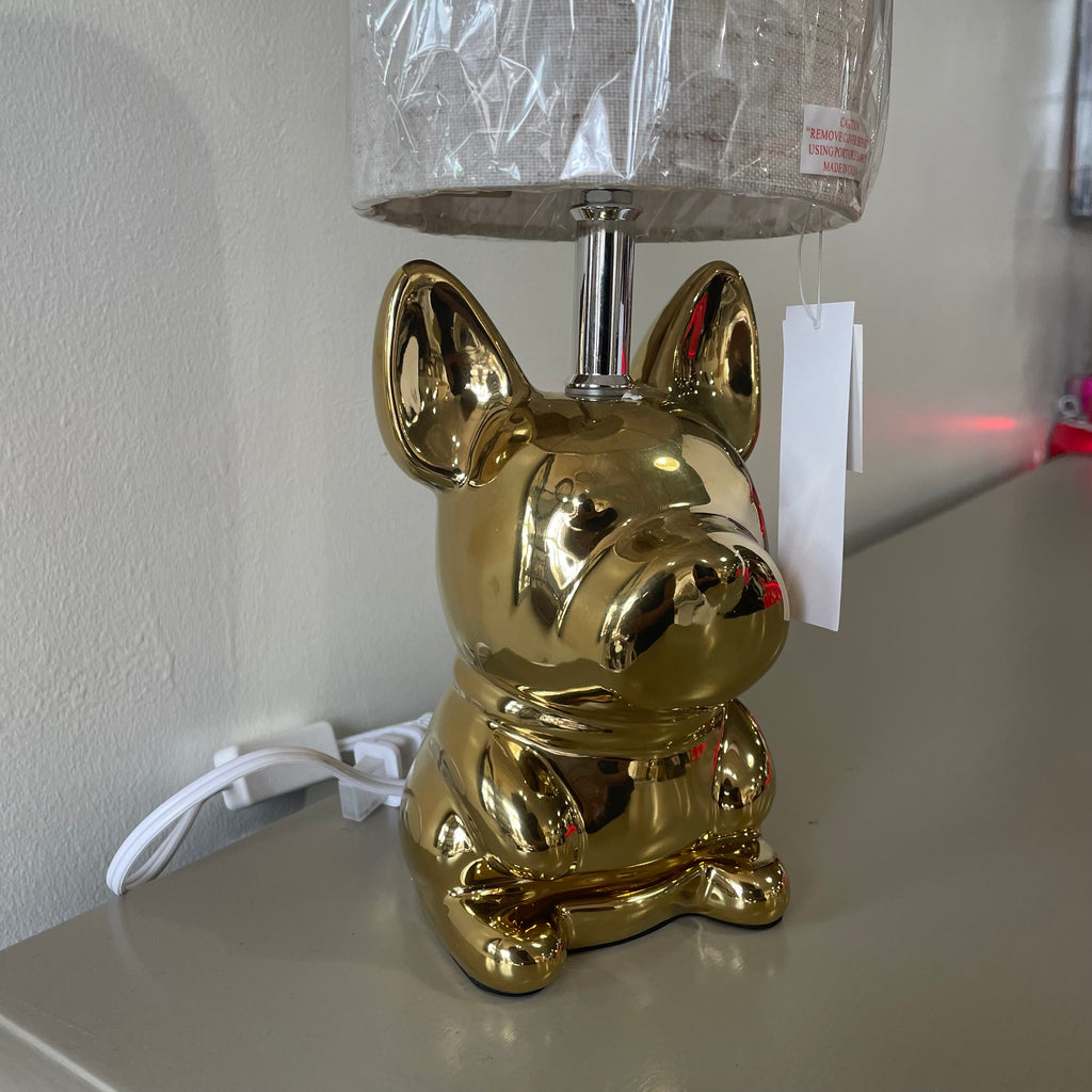 Gold Ceramic Puppy Table Lamp