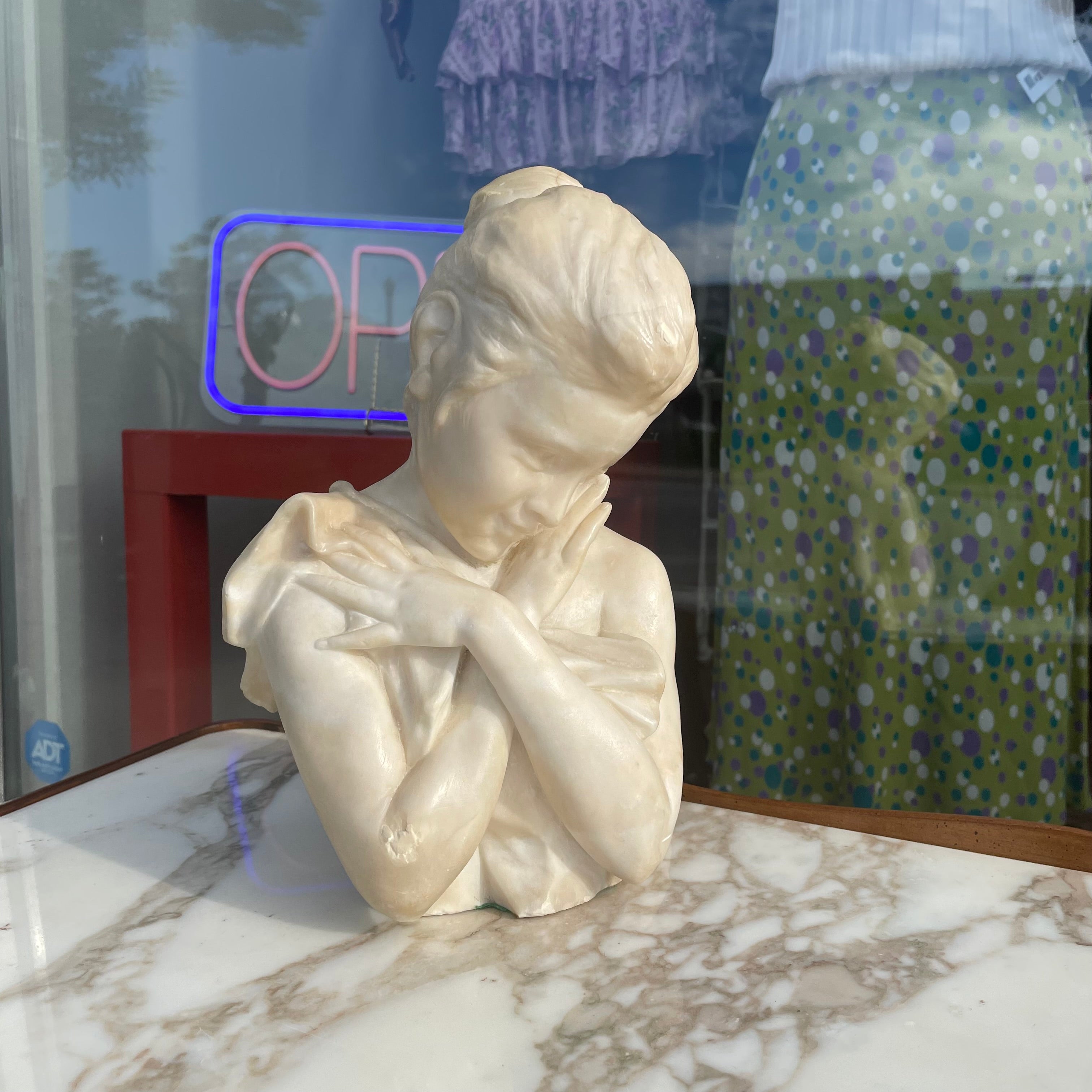 Carved Alabaster Bust of a Girl