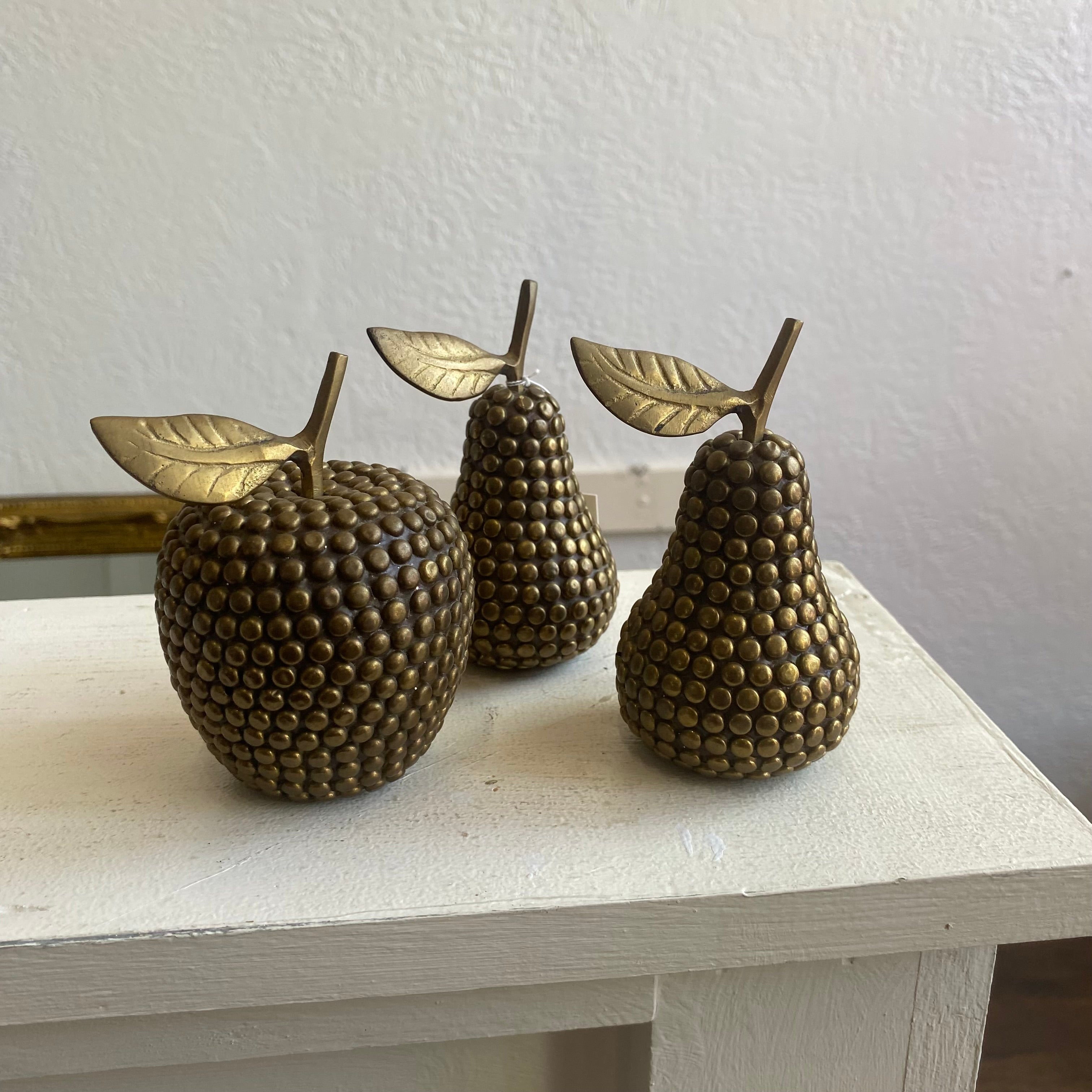 Studded Brass Apple and Pear Set of 3