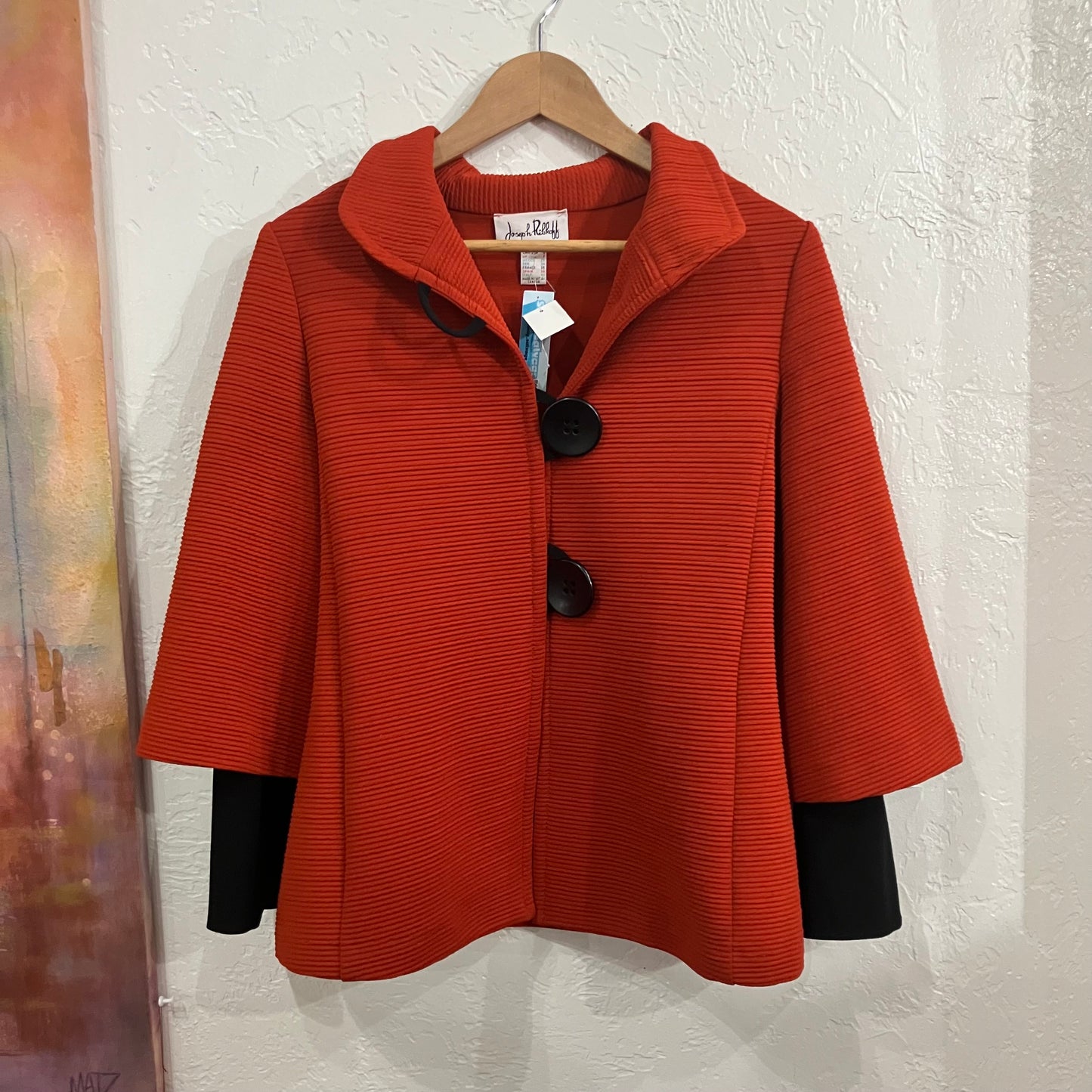 Joseph Ribkoff Burnt Orange & Black Ribbed Chunky Button Jacket Coat | Small