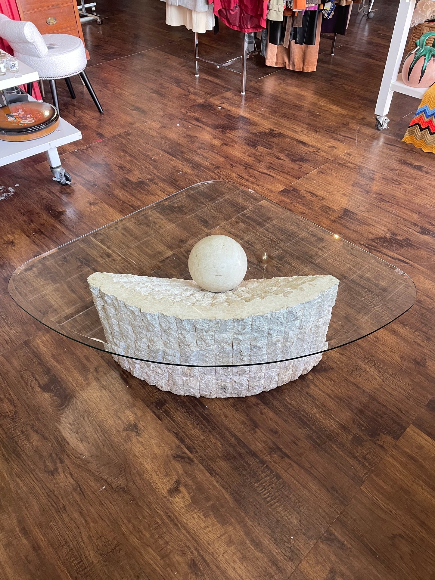 Postmodern Tessellated Stone Triangular Coffee Table