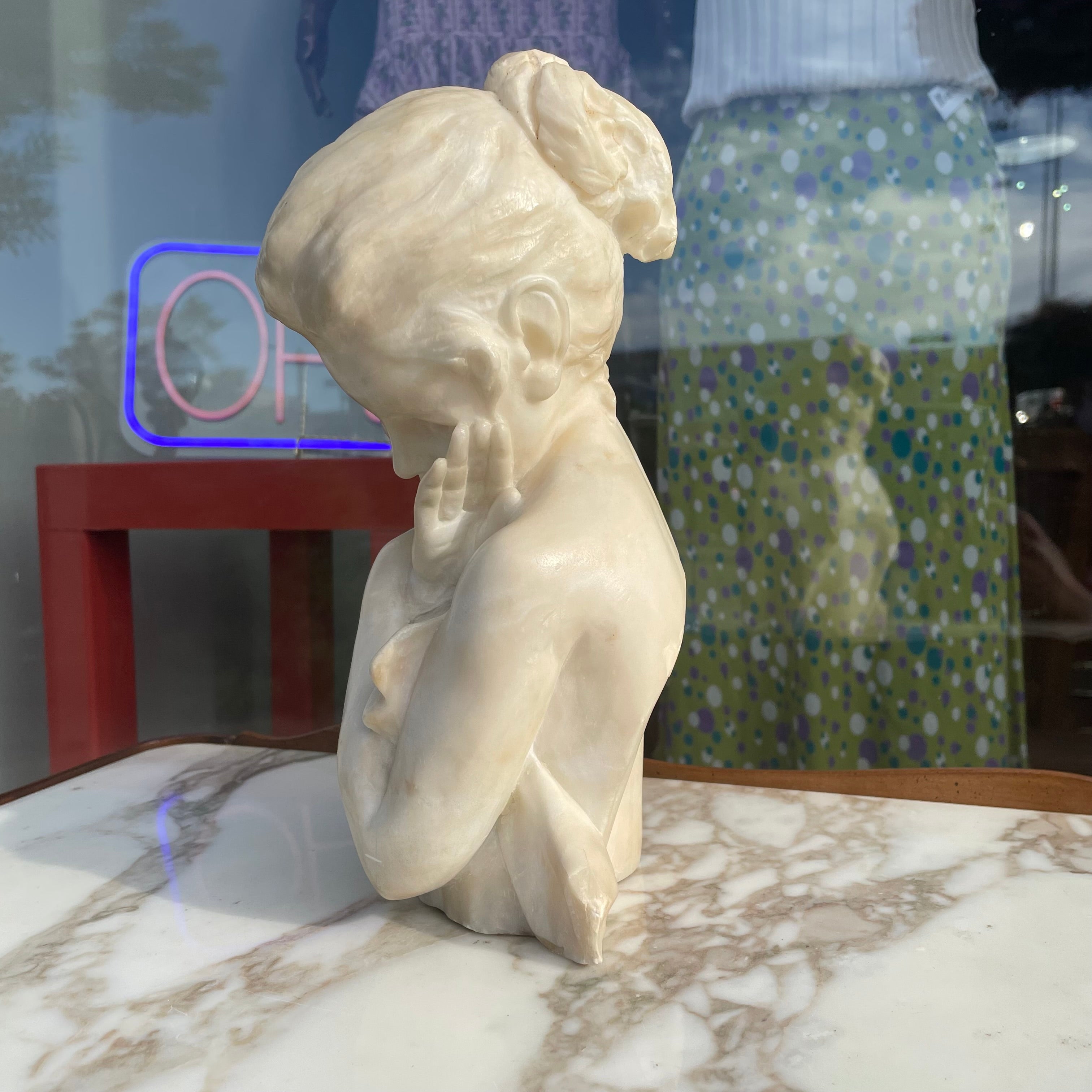 Carved Alabaster Bust of a Girl