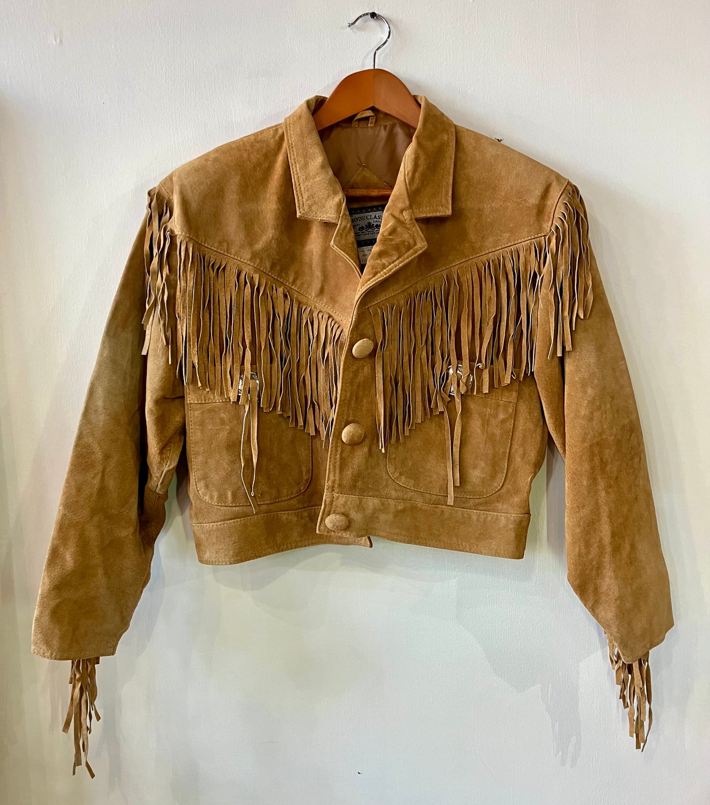 Vintage Western Suede Leather Fringe Cropped Jacket Dmode Classix Medium