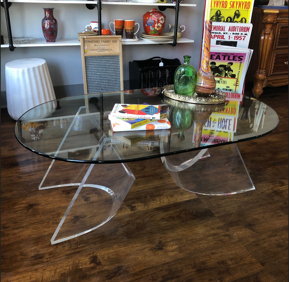 1980s Glass Top & Lucite Base Coffee Table