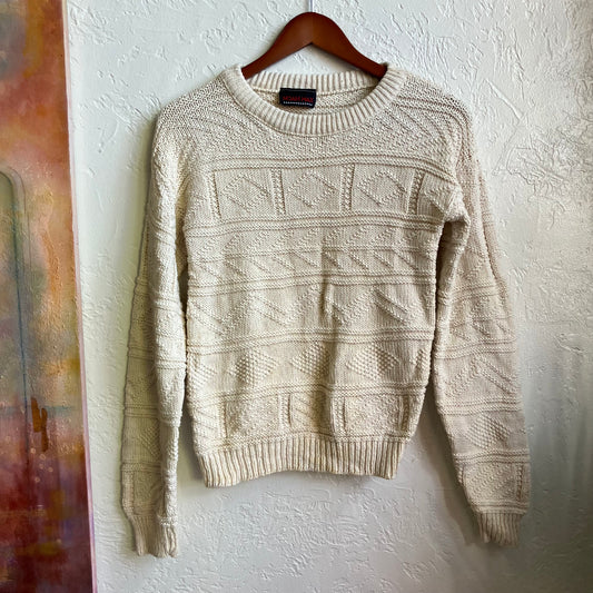 Vintage Cream Knit Cotton Pullover Sweater Small