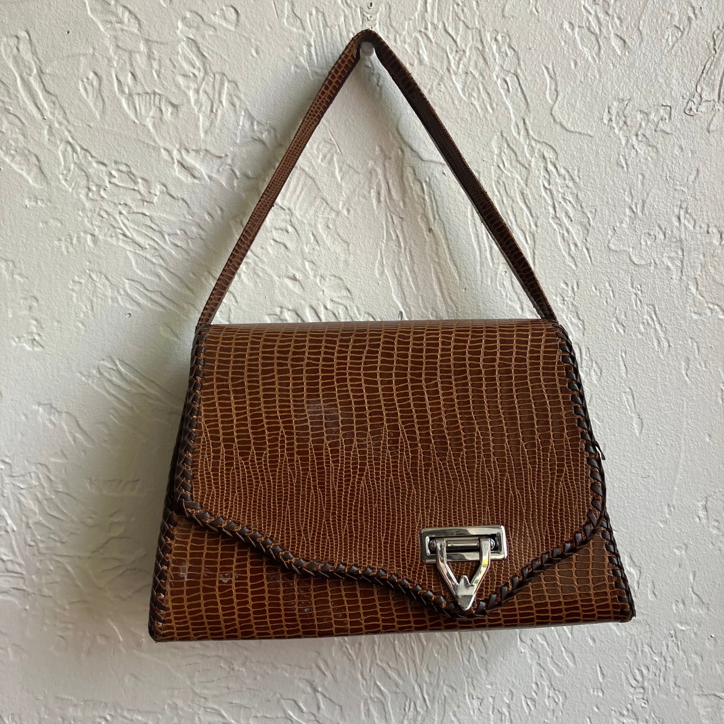 Vintage Alligator Print Shoulder Bag