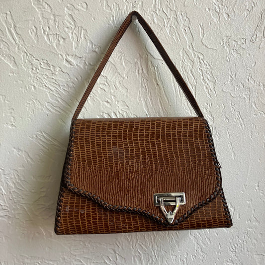 Vintage Alligator Print Shoulder Bag